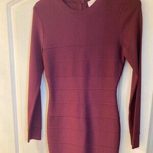 Herve Leger long sleeved burgundy mini dress
